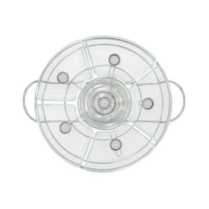 Rechaud Giratório Com 6 Compartimentos Aço Inox e Vidro 52cm