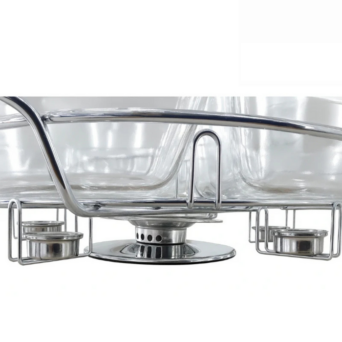 Rechaud Giratório Com 6 Compartimentos Aço Inox e Vidro 52cm